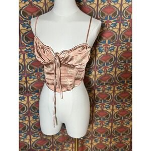 LA Hearts Rose Pink Butterfly Print Corset Top Sweetheart Neckline Cami Small